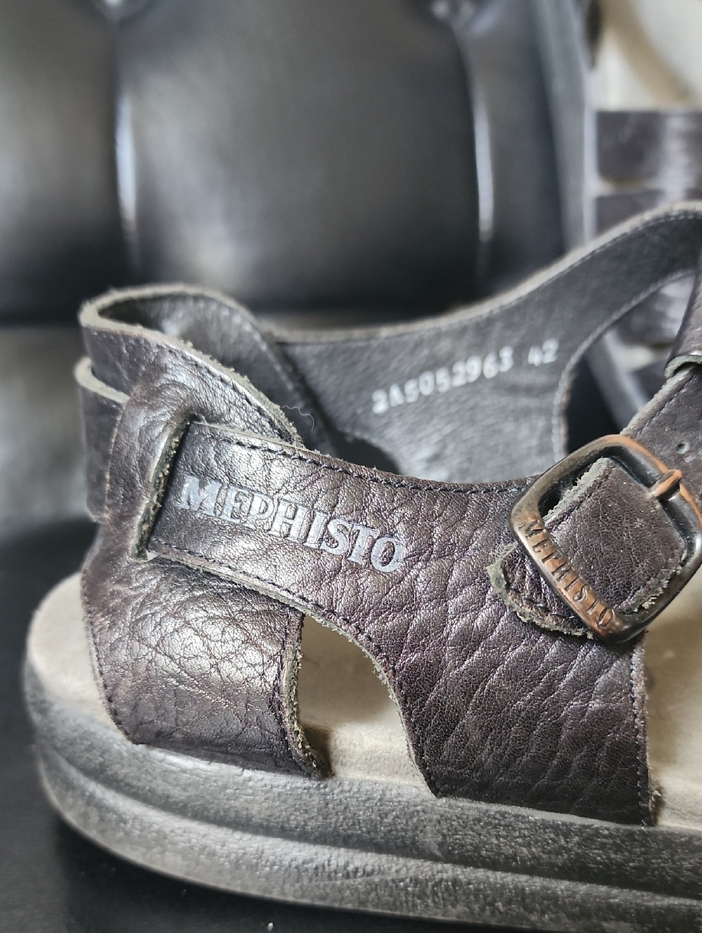 Mephisto Sam Men’s Fisherman Sandals Black Leather Size EU 42/US 8 - Picture 3 of 12